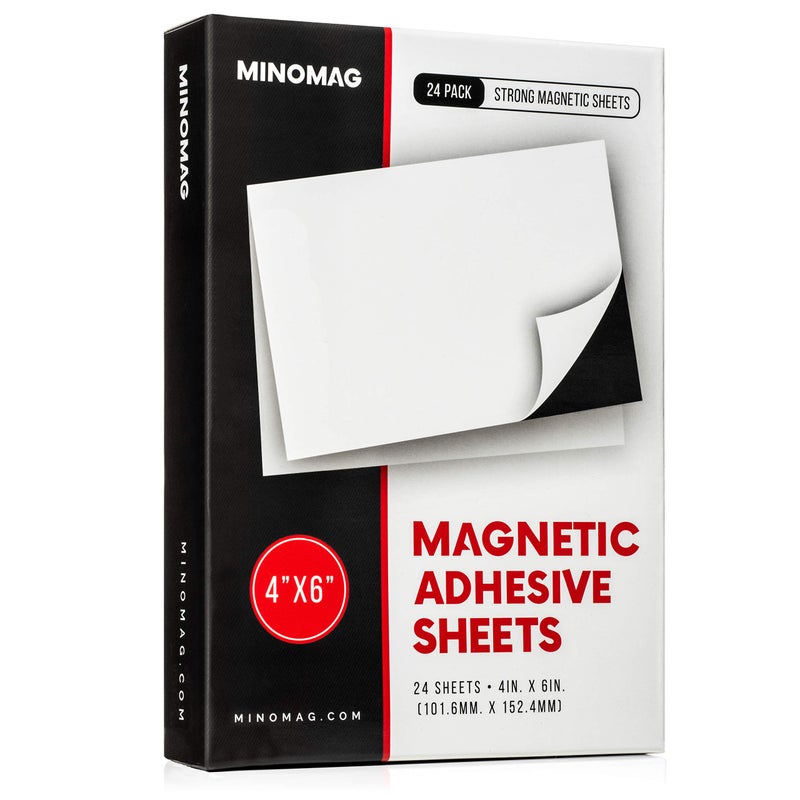 Minomag 4x6 inch Magnetic Adhesive Sheets 24 Pack | Strong Magnetic Sheets with Adhesive Backing for Refrigerator Photo Magnets and Save The Date Magnets - Image 1